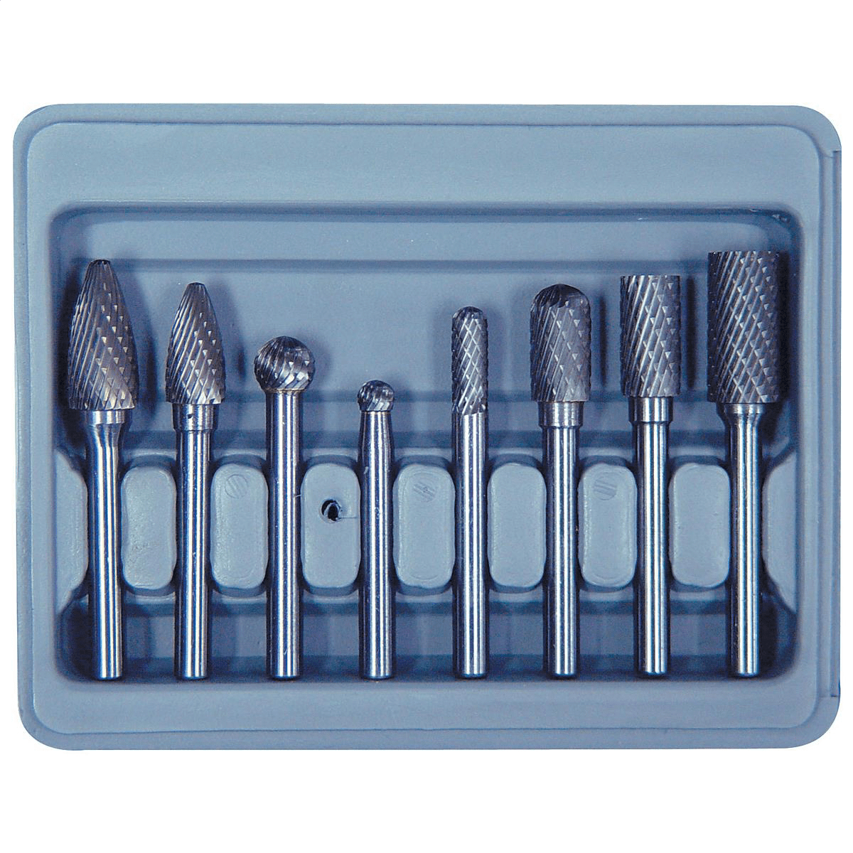 Astro Pneumatic Tool 2181 8-Piece Double Cut Carbide Rotary Burr Set 1/4" Shank in Blow Molded Case