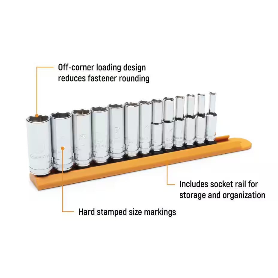 GEARWRENCH 14 Piece 3/8" Drive 6 Point Deep Metric Socket Set