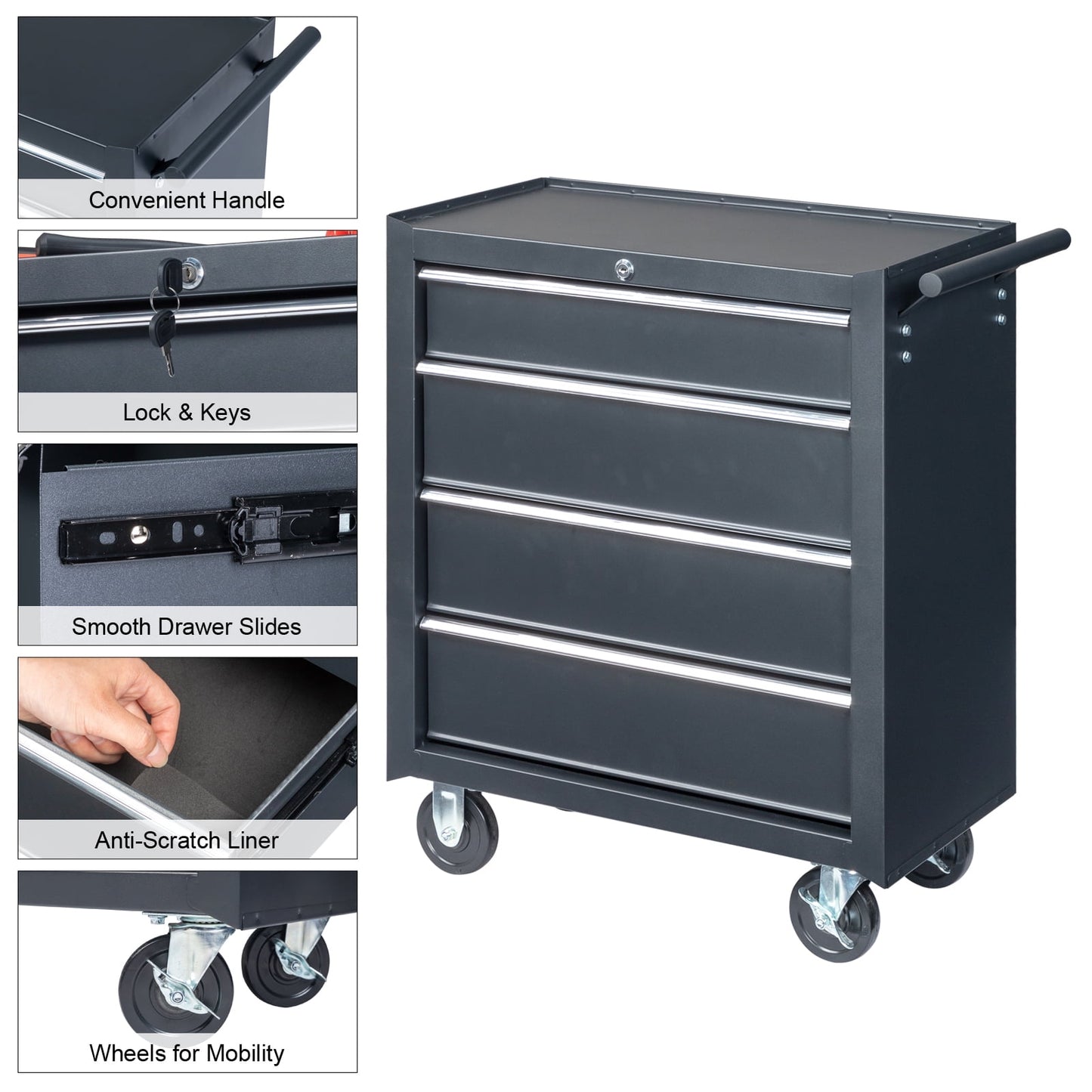 4-Drawer Tool Chest Rolling Tool Cabinet with Wheels for Auto Mechanics