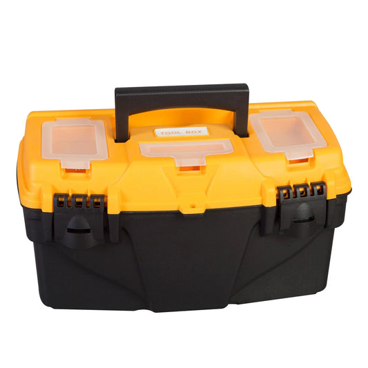 Torin 15.5" Plastic Storage Tool Box with Removable Tray and Screw Box,Black/Yellow