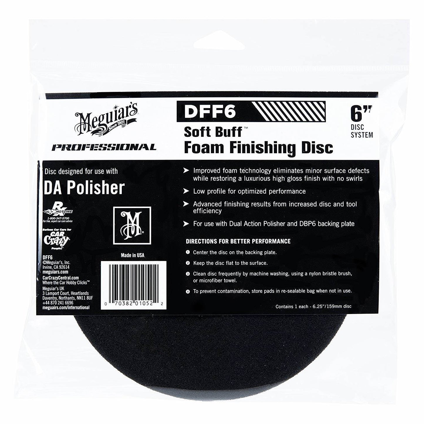 Meguiar’s 6" Soft Buff DA (Dual Action) Foam Finishing Disc - DFF6, 1 Pack