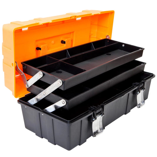 Torin 17" Plastic Tool Box 3-Tiers Multi-Function Storage Portable Toolbox Organizer, Orange