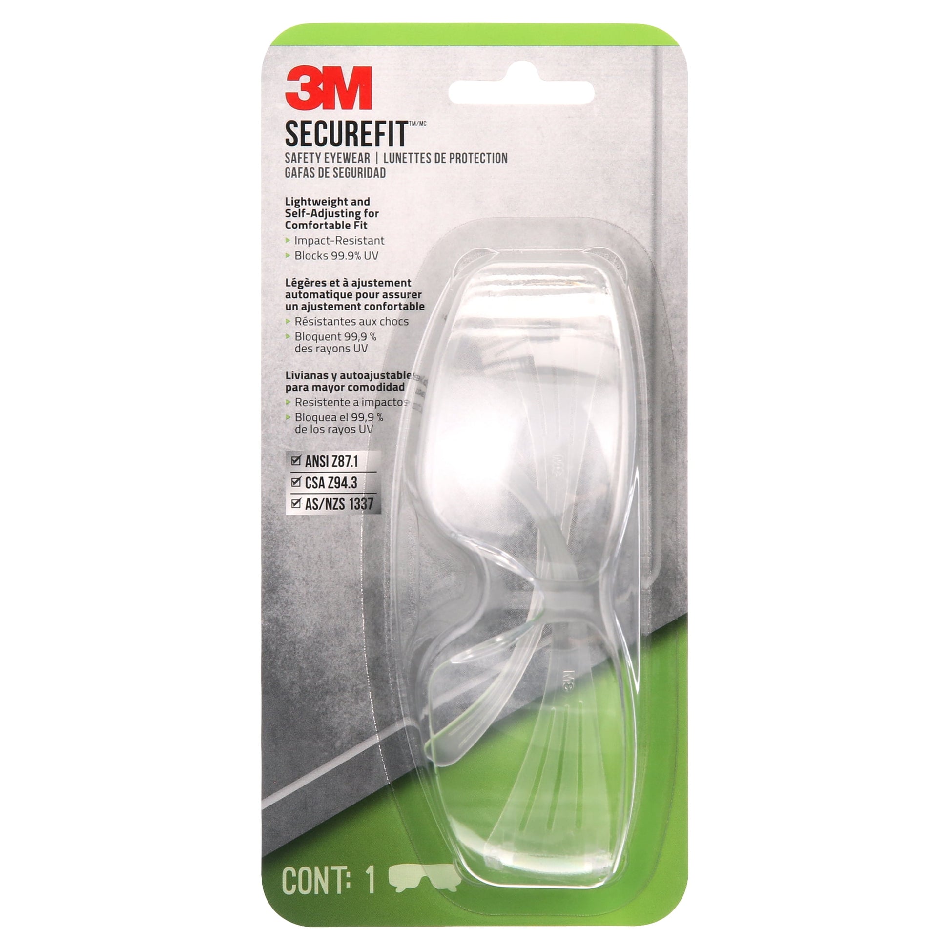 3M Securefit 200 Safety Eyewear, Clear Anti-Fog Lens