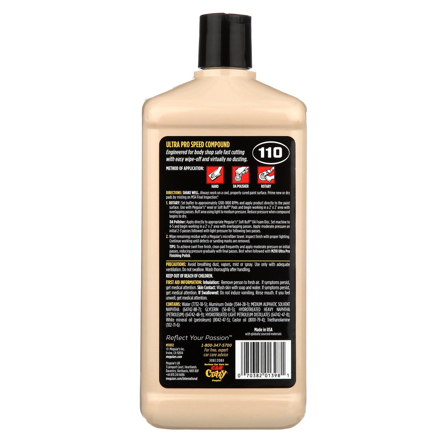 Meguiar's M110 Mirror Glaze Ultra Pro Speed Compound - Heavy Cut, High Gloss, M11032, 32 Oz