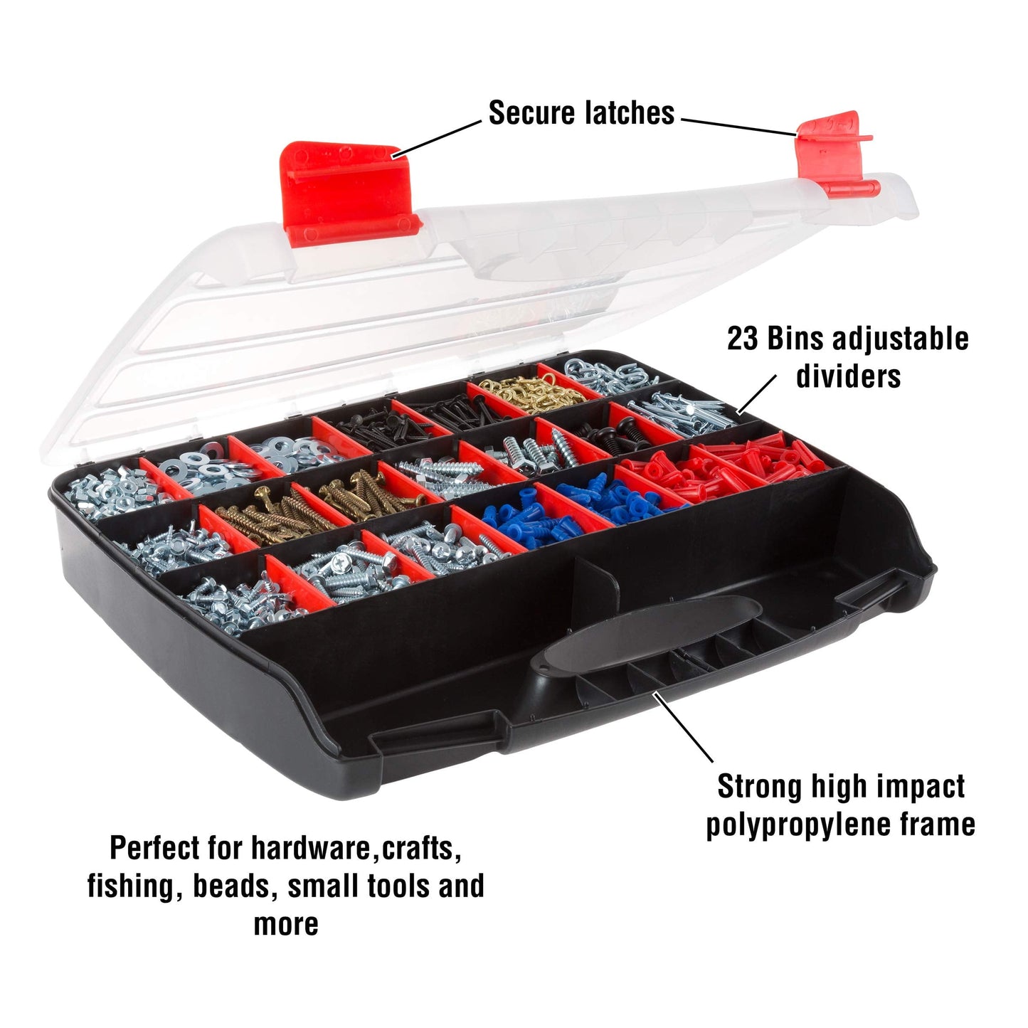 Portable Storage Case with 23 Adjustable Compartments for Hardware