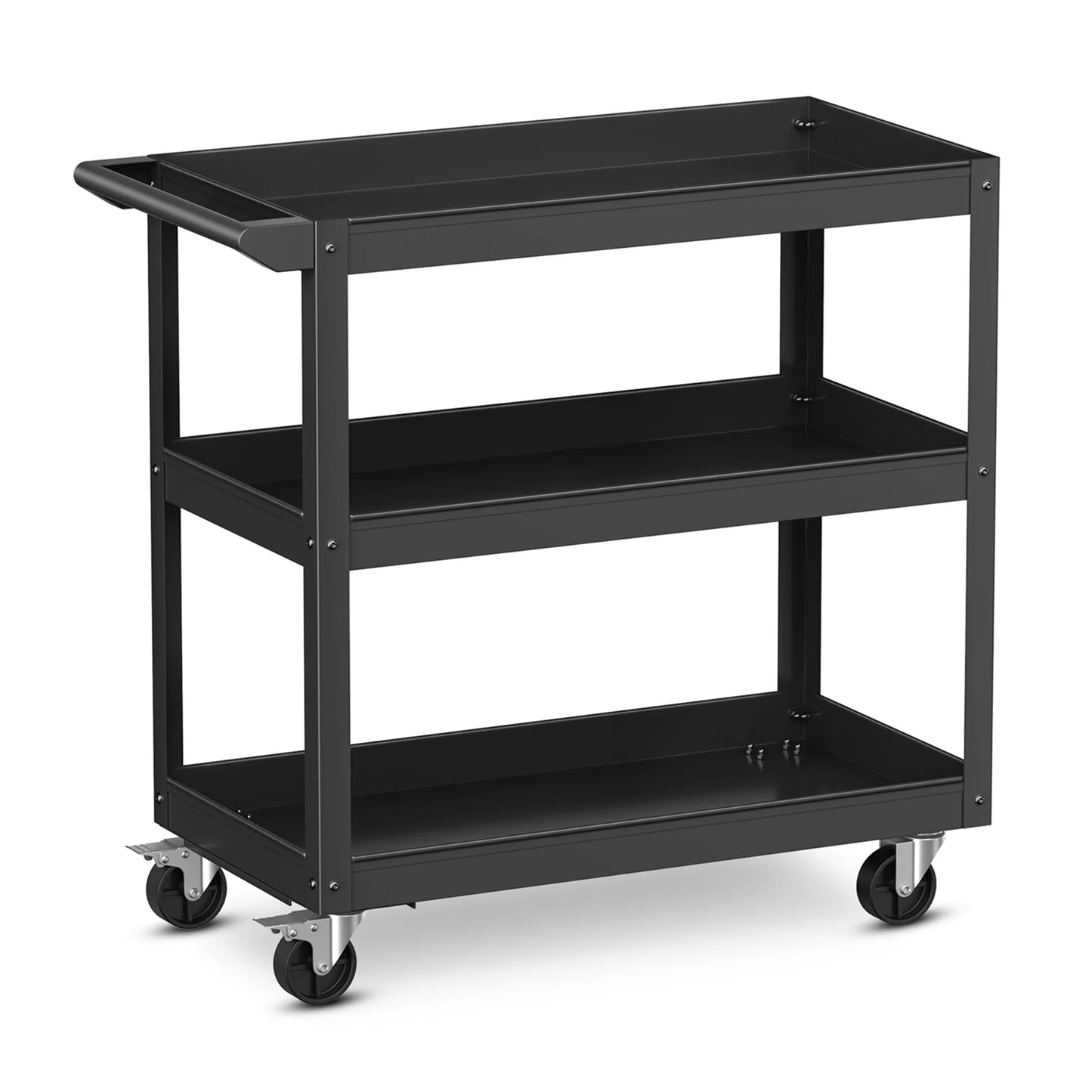 3-Tier Metal Utility Cart 400 Lbs Storage Service Trolley Tool Storage Black