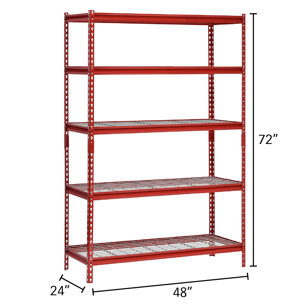 48"W X 24"D X 72"H 5-Tier Steel Shelving; 4,000 Lbs. Total Capacity; Red