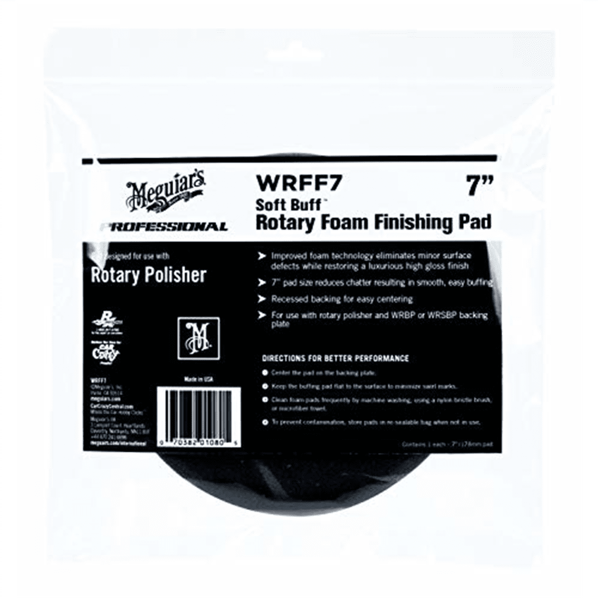 Meguiar’s WRFF7 Soft Buff 7" Rotary Foam Finishing Pad, 1 Pack