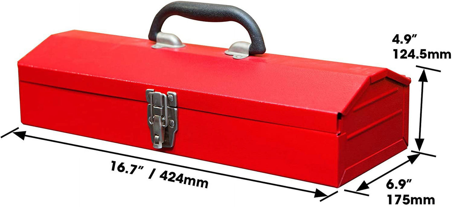 Torin 16" Hip Roof Style Portable Steel Tool Box with Metal Latch Closure, Red, B102TB