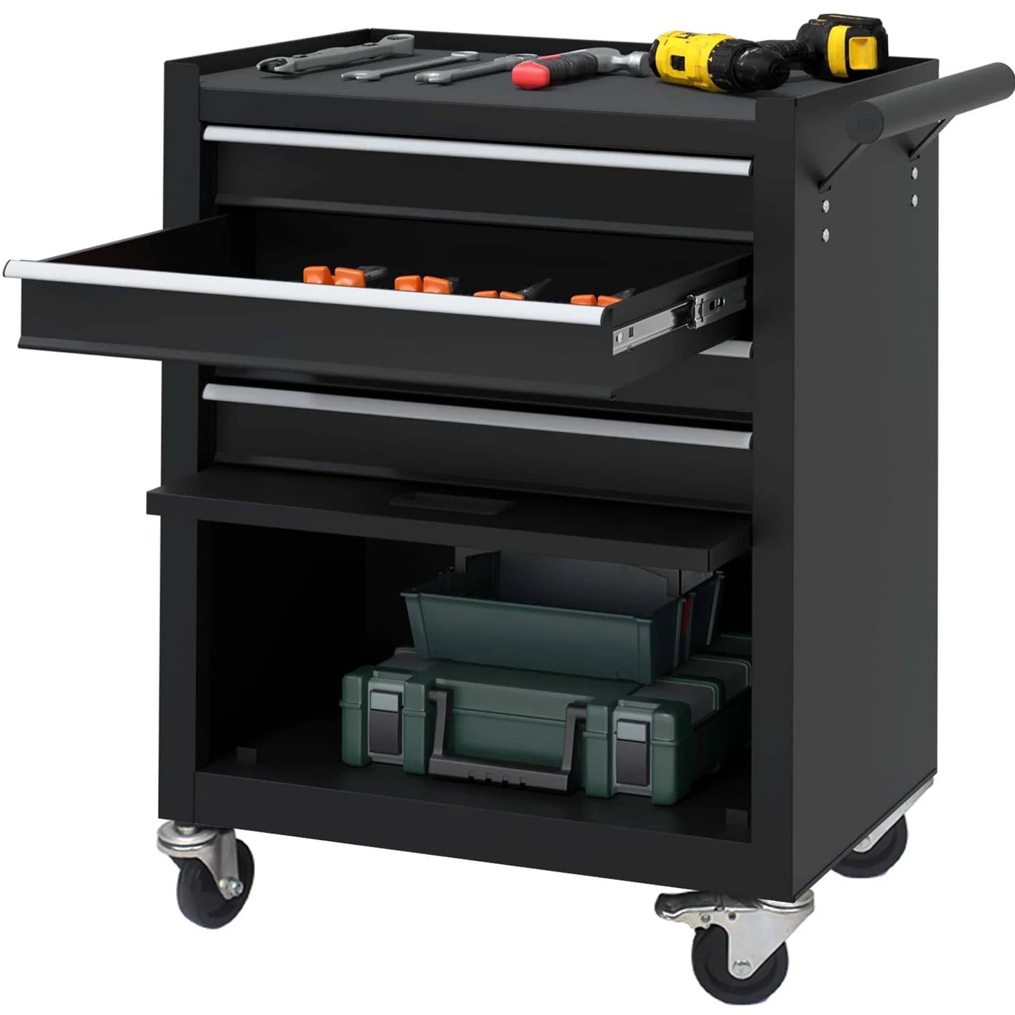 Tool Chest, 24-In Steel Rolling Tool Box & Cabinet on Wheels for Garage, 4-Drawer, Black