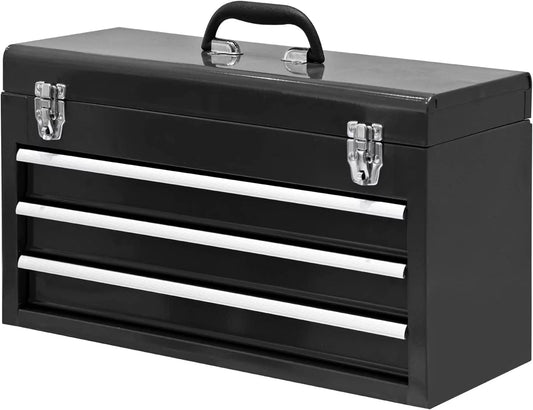 TORIN Big Red 20" 3 Drawer Metal Tool Box Organizer Storage, Black