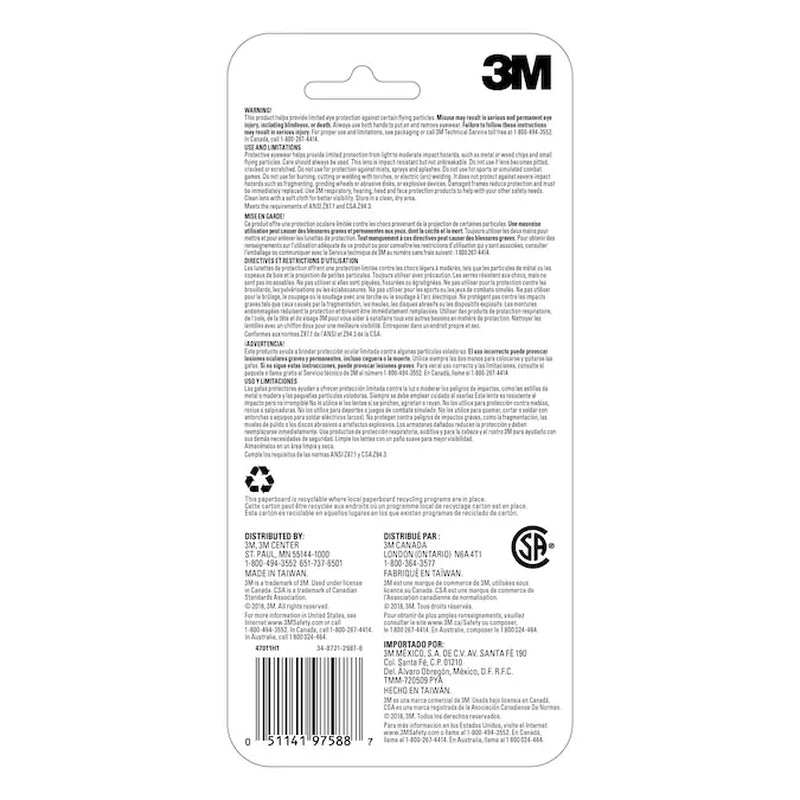 3M Flat Temple Plastic Safety Glasses