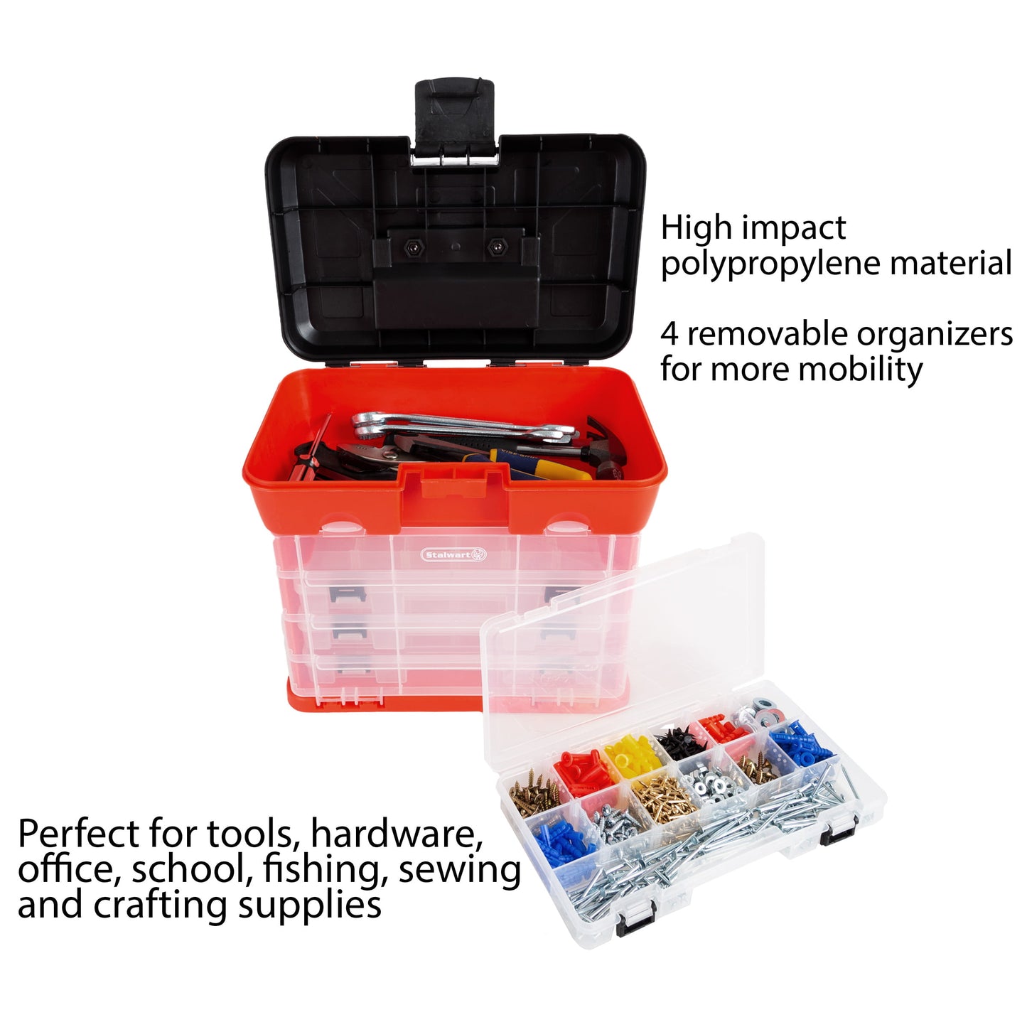 Portable Tool Storage Box - Small Parts Organizer with 4 Trays