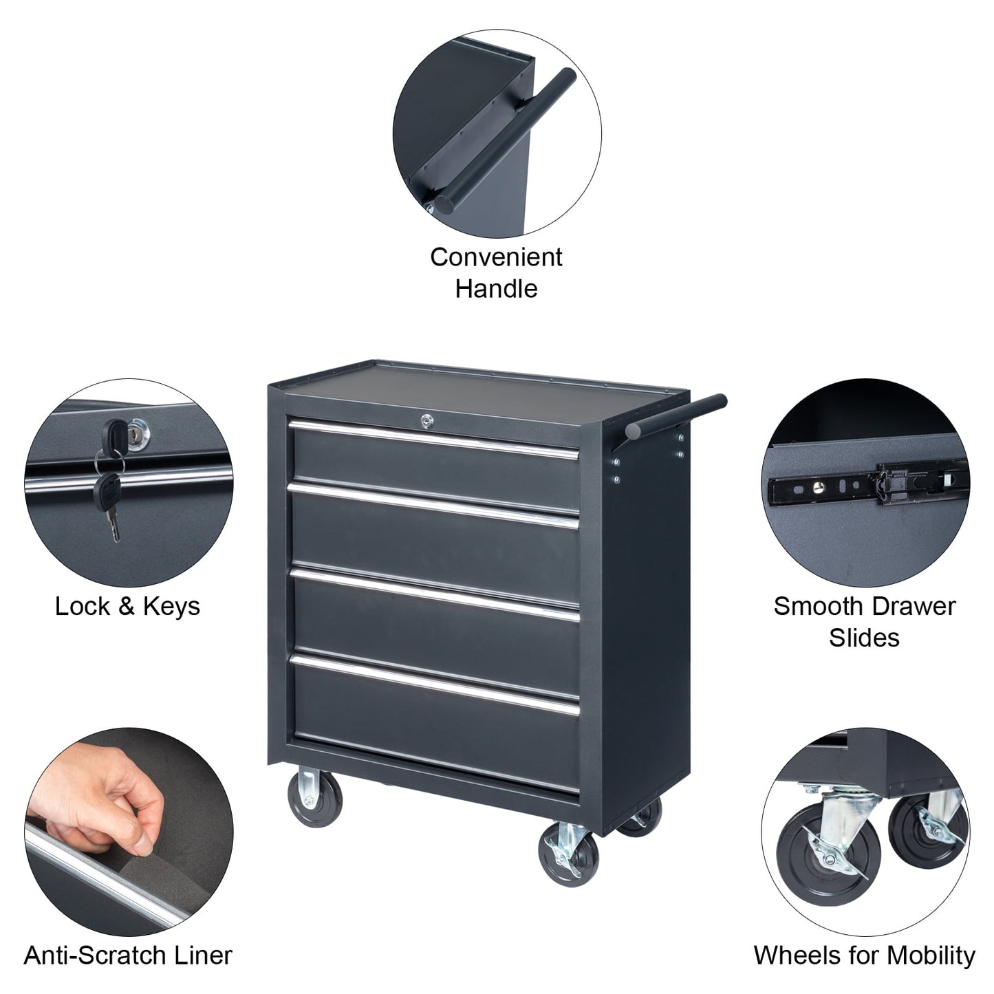 4-Drawer Tool Chest Rolling Tool Cabinet with Wheels for Auto Mechanics