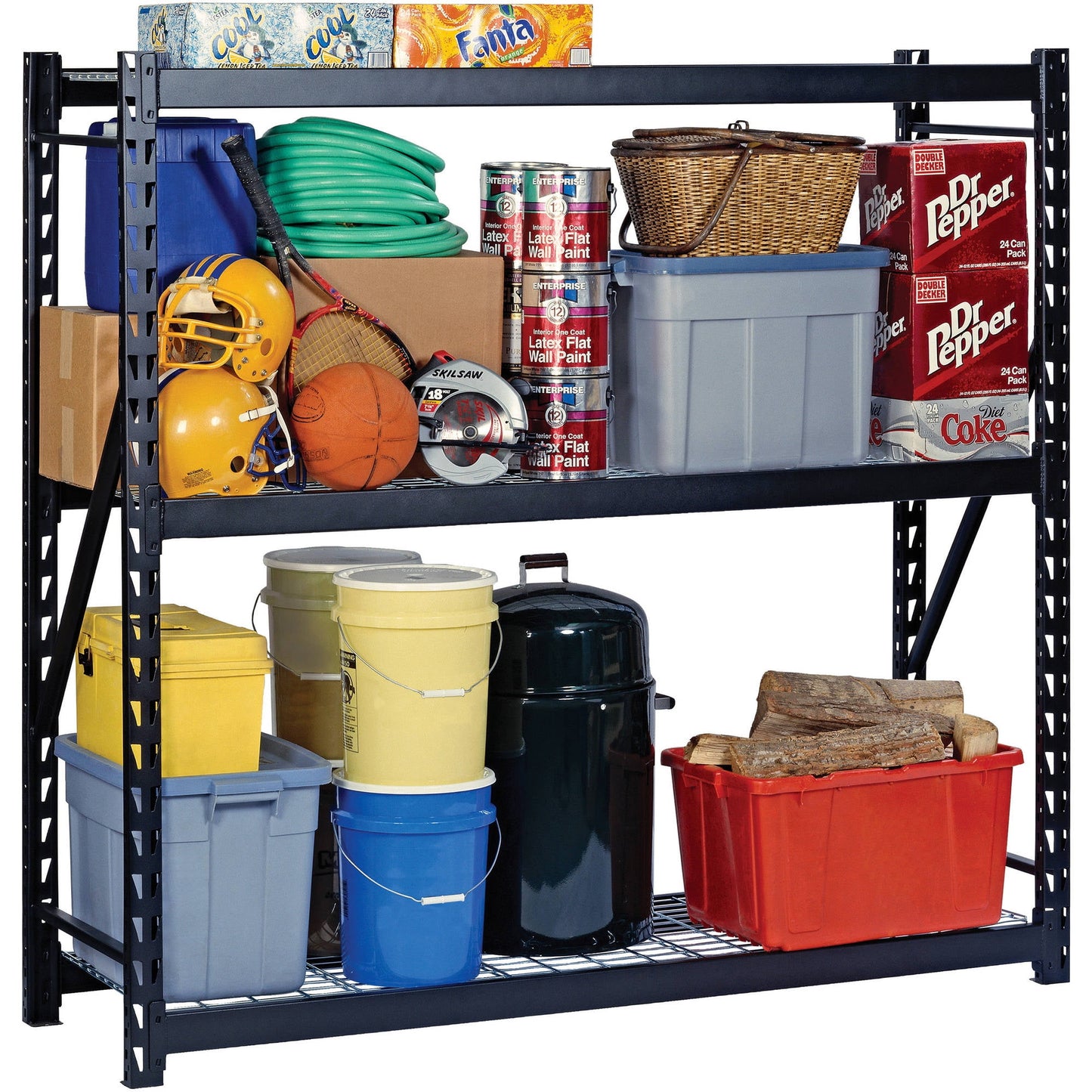 77"W X 24"D X 72"H 3-Tier Steel Welded Storage Rack, 4,500 Lb. Total Capacity; Black