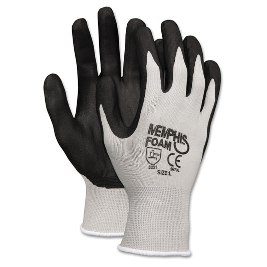 MCR Safety 9673L Economy Foam Nitrile Gloves - Large, Gray/Black, 12 Pairs