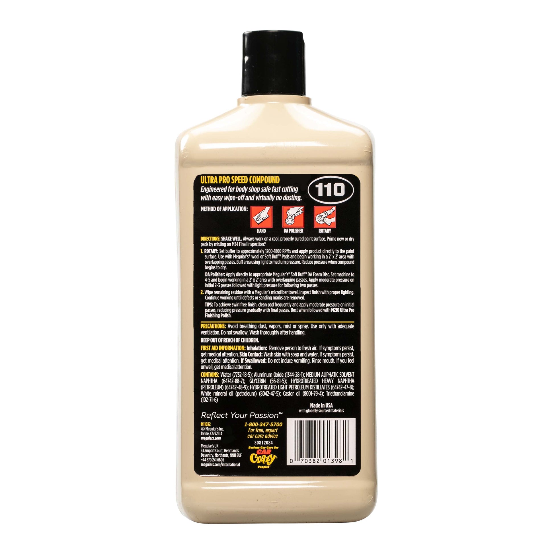 Meguiar's M110 Mirror Glaze Ultra Pro Speed Compound - Heavy Cut, High Gloss, M11032, 32 Oz