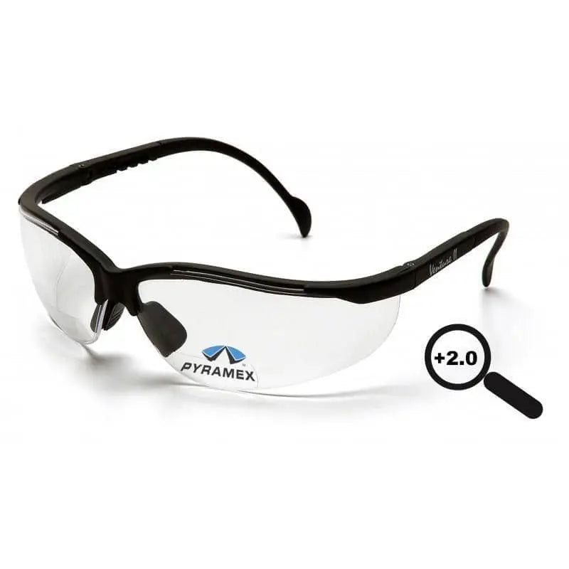 PYRAMEX Venture II Reader 2.0 Diopter Safety Glasses, Clear/Black