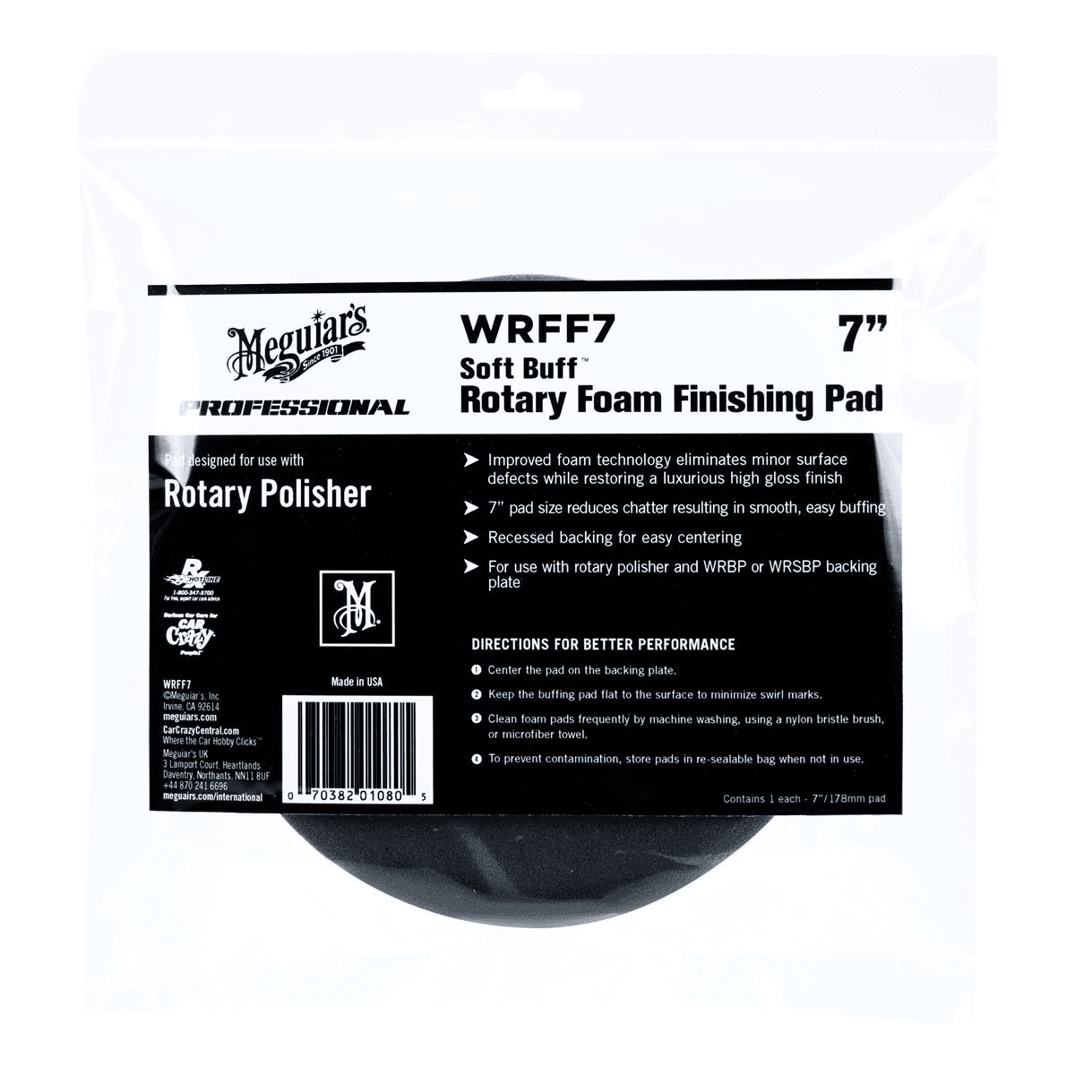 Meguiar’s WRFF7 Soft Buff 7" Rotary Foam Finishing Pad, 1 Pack