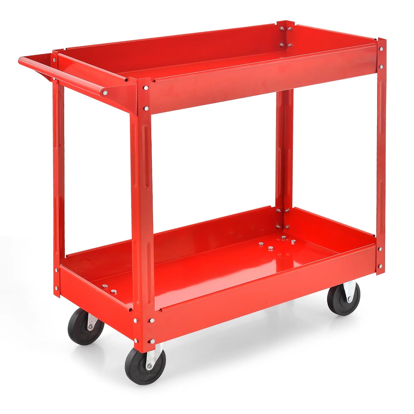 2-Tier Utility Cart Metal Service Cart Rolling Tool Storage Organizer 