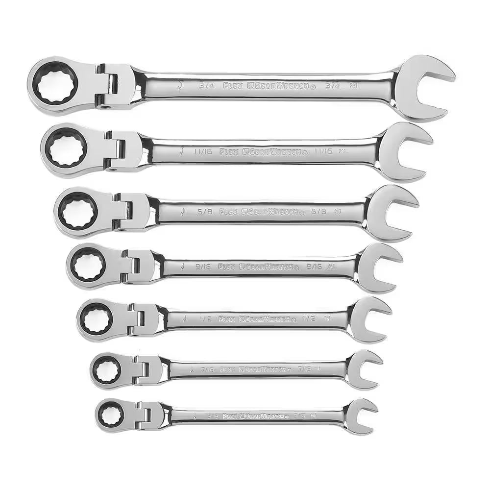 GEARWRENCH 7 Piece 72-Tooth 12 Point Flex Head Ratcheting Combination SAE Wrench Set