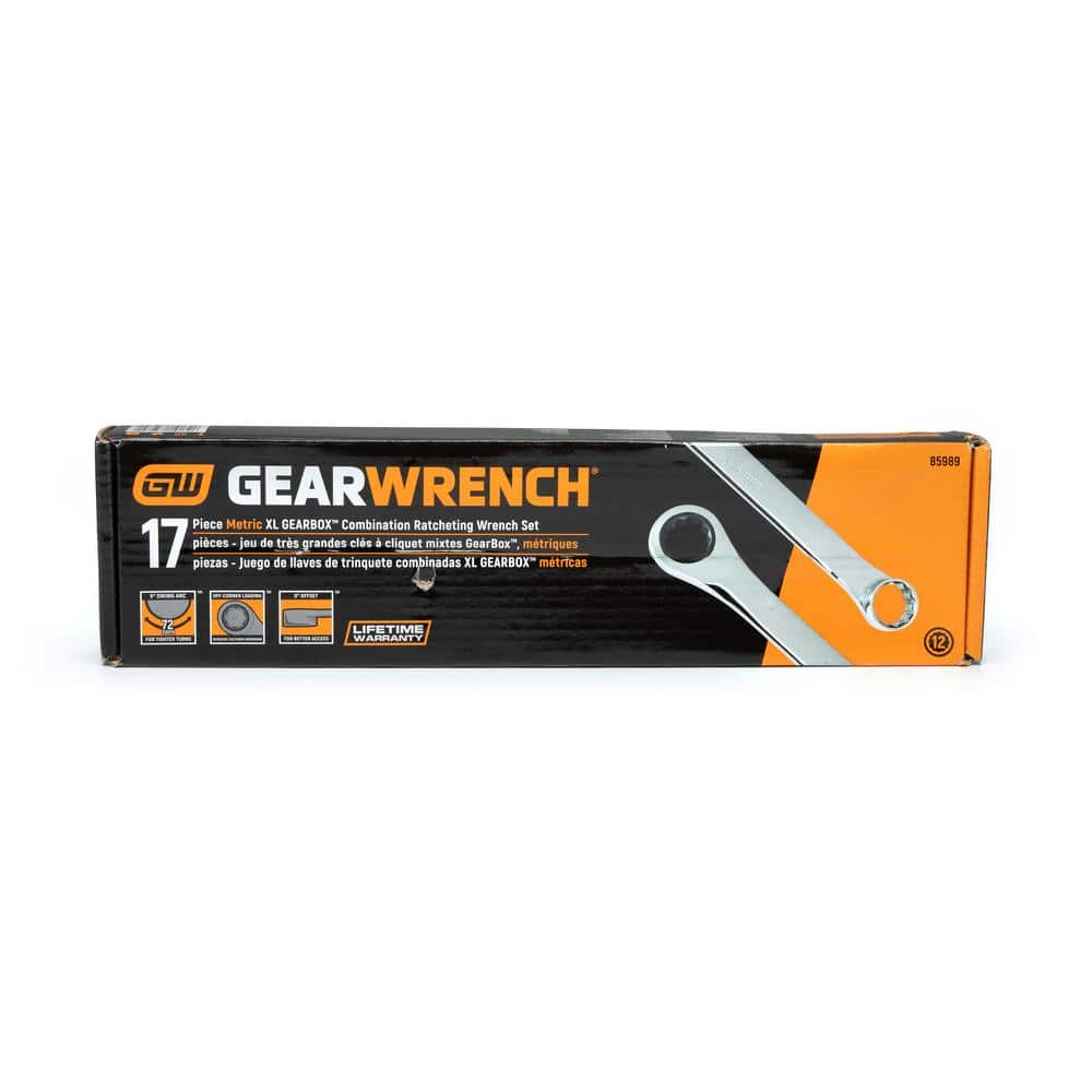 GEARWRENCH 17 Piece 72-Tooth 12 Point XL GearBox™ Double Box Ratcheting Metric Wrench Set