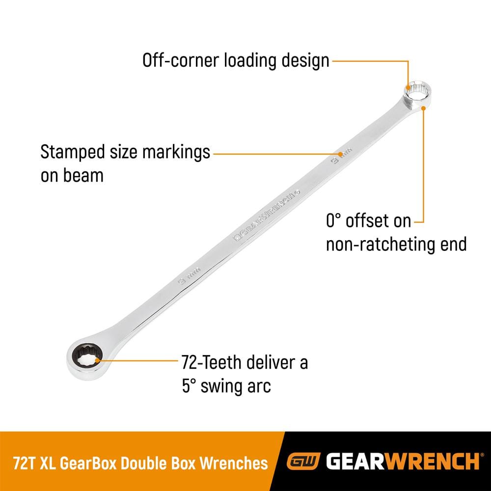 GEARWRENCH 17 Piece 72-Tooth 12 Point XL GearBox™ Double Box Ratcheting Metric Wrench Set