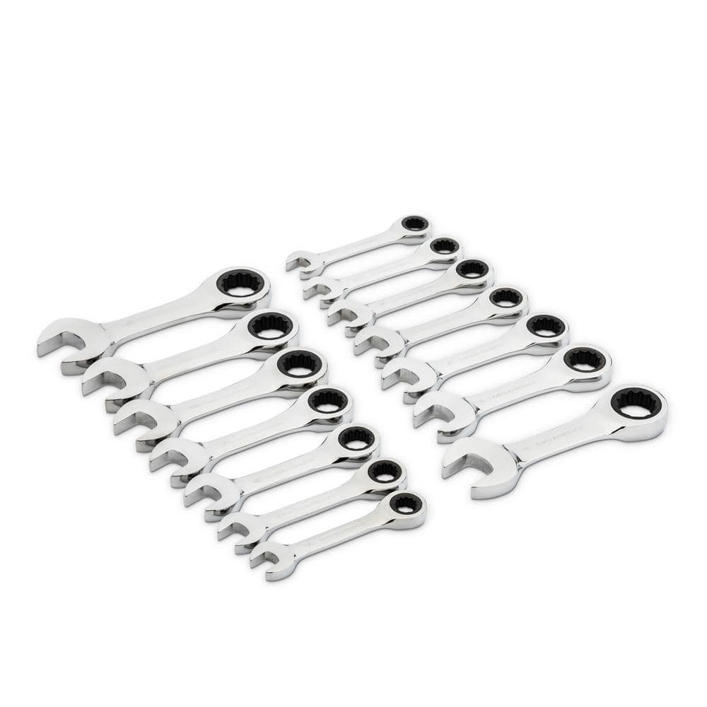 GEARWRENCH 14 Piece 72-Tooth 12 Point Stubby Ratcheting SAE/Metric Combination Wrench Set