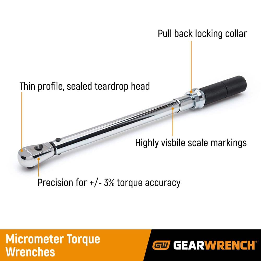 GEARWRENCH 1/2" Drive Micrometer Torque Wrench 30-250 ft/lbs.