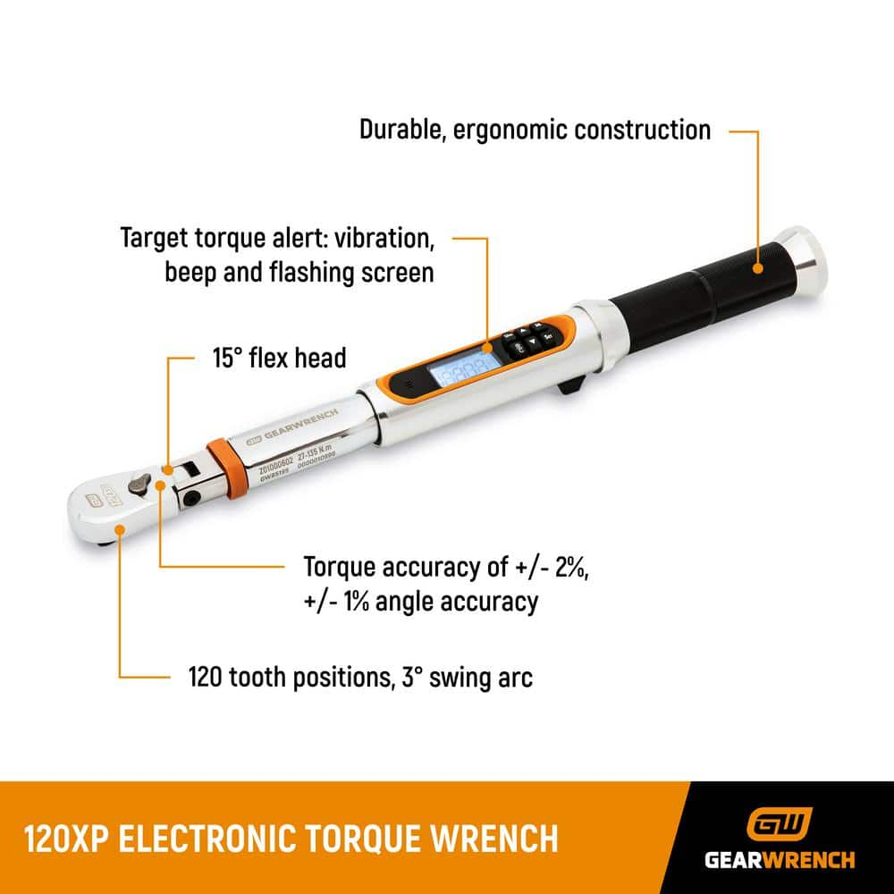 GEARWRENCH 1/2" 120XP™ Flex Head Electronic Torque Wrench with Angle