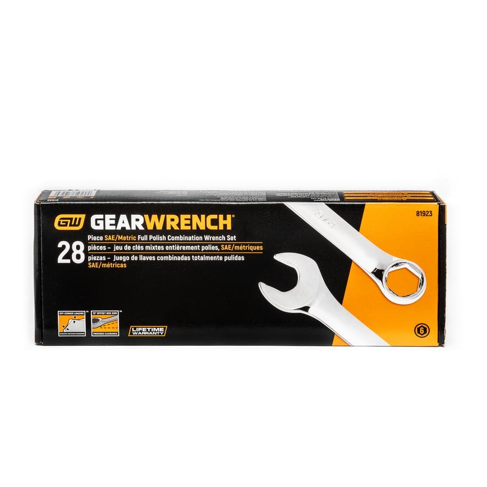 GEARWRENCH 28 Piece 6 Point Combination SAE/Metric Wrench Set