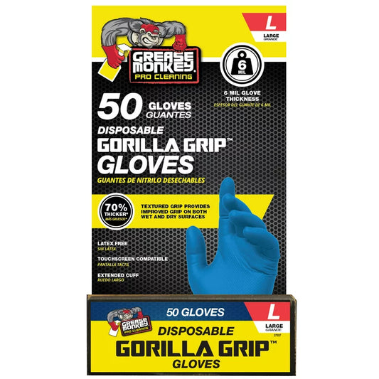 Grease Monkey Pro Cleaning, Disposable Nitrile Gloves, Blue, 50 Count Traction Grip, Large