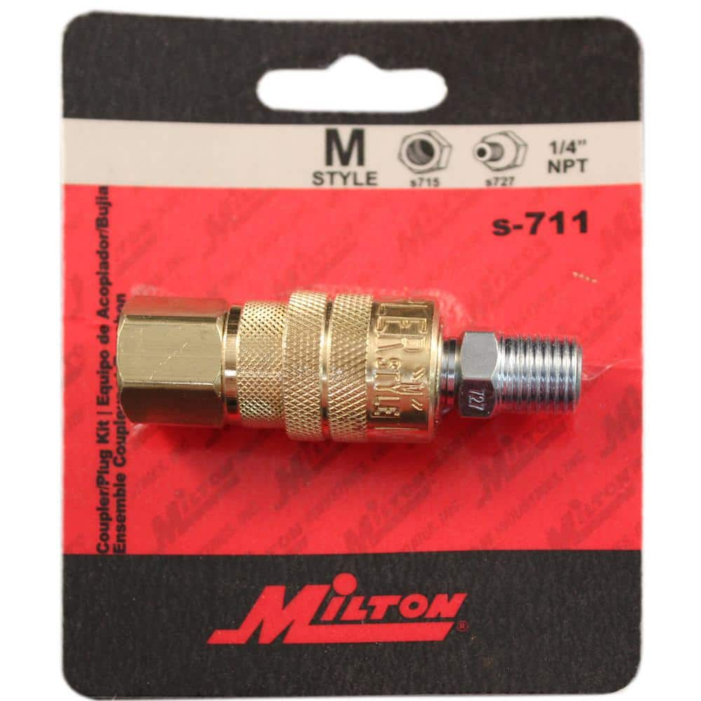 Milton 1/4" NPT M Style Coupler and Plug Air Compressor Fitting Kit