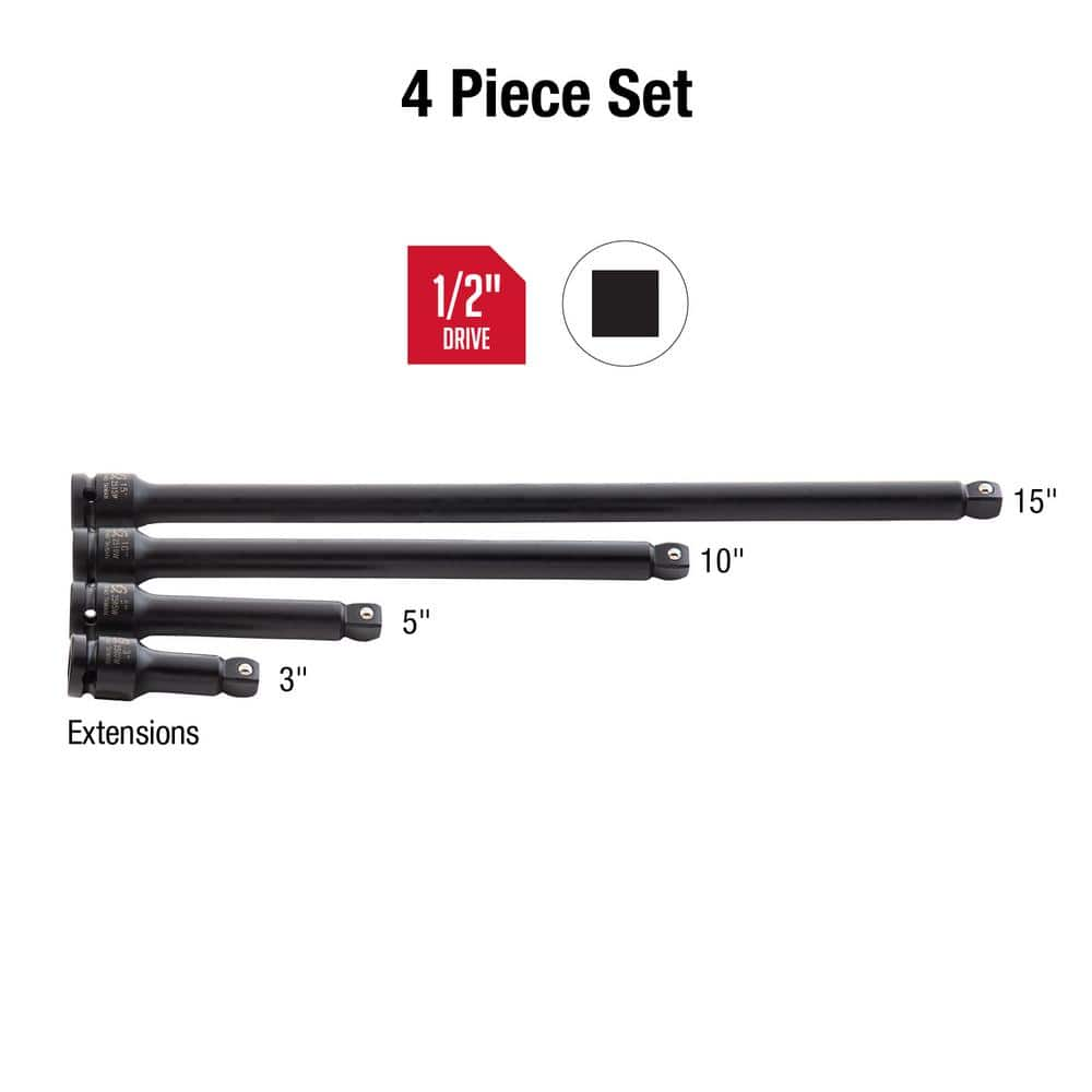 SUNEX 1/2" Wobble Drive Extension Impact Socket Set (4-Piece)