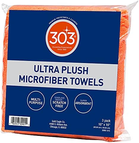 303 Premium Microfiber Towels - Automotive Detailing - Ultra Plush - Super Absorbent - Edgeless Design - Scratch Free - Multi-Purpose, 30901 (3 Count)